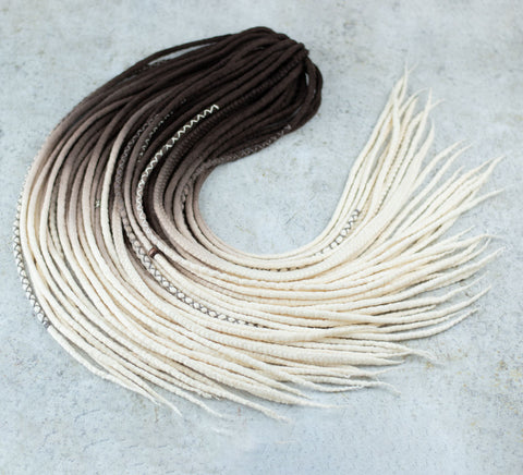 Coffee ombre half-head wool dread set 30 inches long