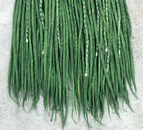 Green DE wool dread extensions 'Blended green'