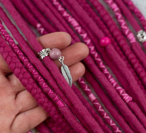 Raspberry Wool Dreads Ponytail