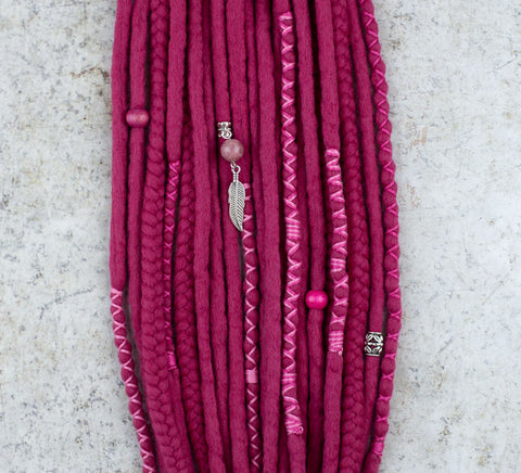 Raspberry Wool Dreads Ponytail